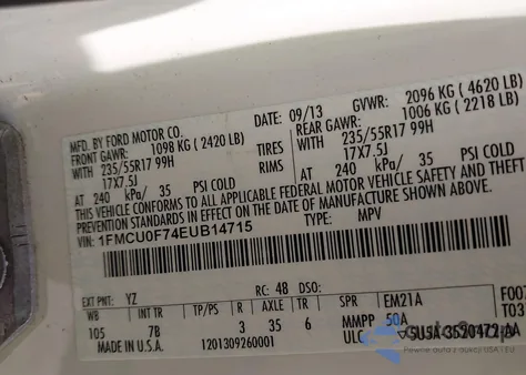 2014 Ford Escape S from USA, damaged, VIN 1FMCU0F74EUB14715